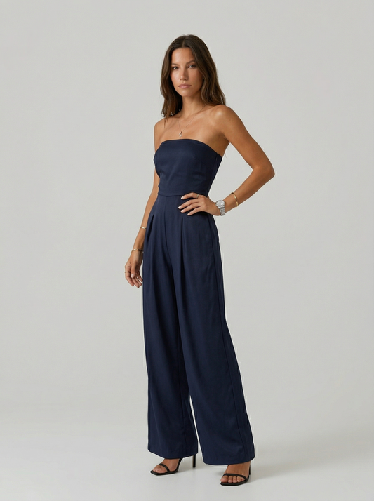 Ainara | Vestido sin tirantes de pierna ancha